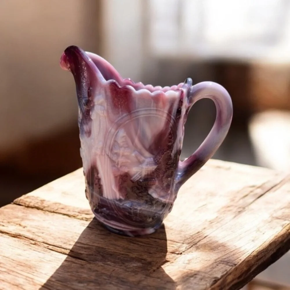 Vintage embossing windmill design glass pitcher